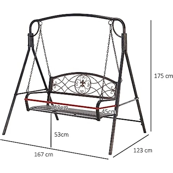 Outsunny Hollywoodschaukel mit A-Rahmen und zusätzlicher Stützstange, 3-Sitzer, Bettfunktion, Hollywoodschaukel, 1 tlg, Hollywoodschaukel, für Garten, Balkon, Schwarz – Bild 7