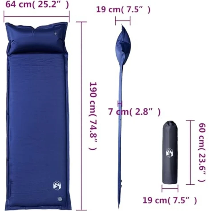 vidaXL Selbstaufblasende Isomatte mit Kissen Marineblau 4007137 – Bild 2