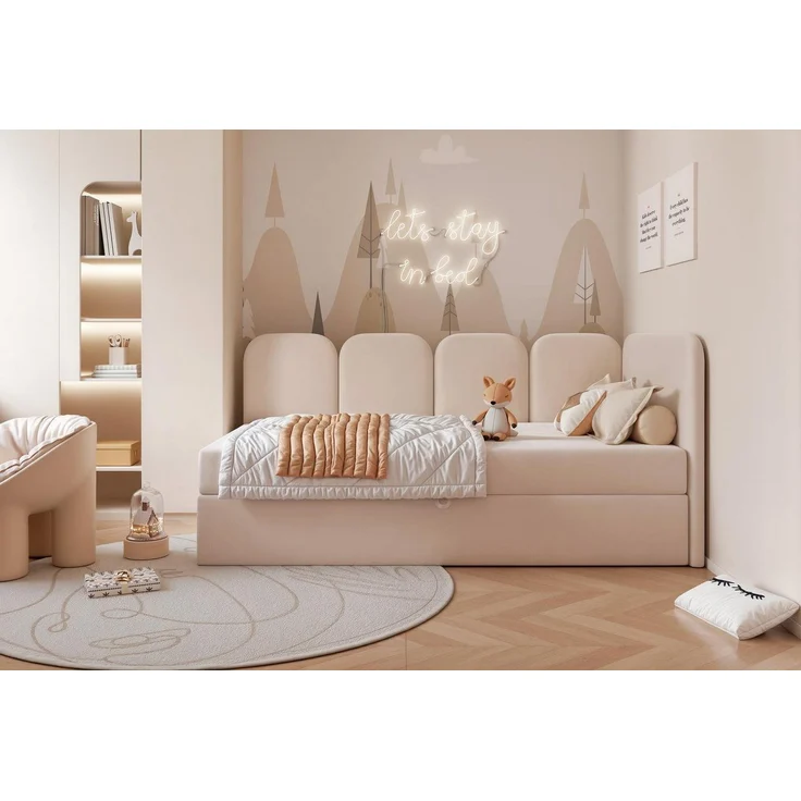Compleo Boxspringbett Jugendbett DREAMY, Polsterbett mit Bettkasten, 80/90/100/120x200, Kopfteil links oder rechts, Boucle oder Velvet – Bild 2