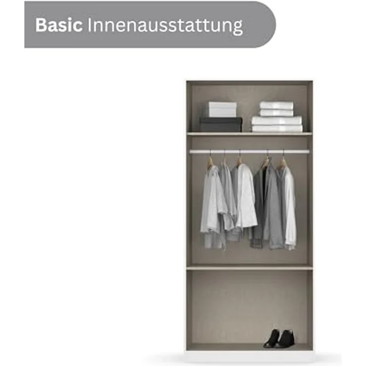 rauch Kleiderschrank, Drehtürenschrank COSTA, 2-türig, 2 Spiegeltüren, 2 Schubkästen, Grau metallic, 91 x 197 x 54 cm – Bild 8