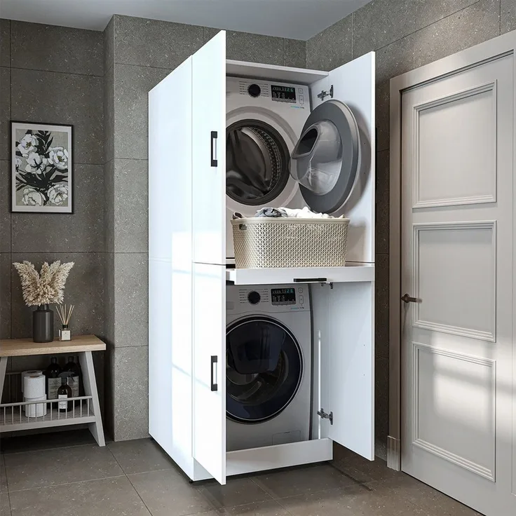 Roomart Waschmaschinenumbauschrank DORA Waschmaschinenschrank 70 cm, Soft-Close, 130 kg, in 4 Farben (Waschmaschinenschrank DORA für Trockner & Waschmaschine in 4 Farben) Soft-Close, Vollauszug, 130 kg, 2 Größen, 4 Farben, Wandbefestigung