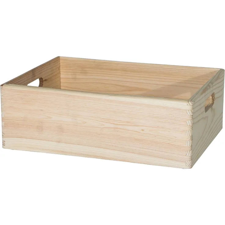 Allzweckkiste 40x30x14 cm FSC®-zertifiziert | Holzkiste mit Tragegriffen stapelbar | Robuste Aufbewahrungskiste aus Kiefernholz für Haushalt Hobby und Werkstatt