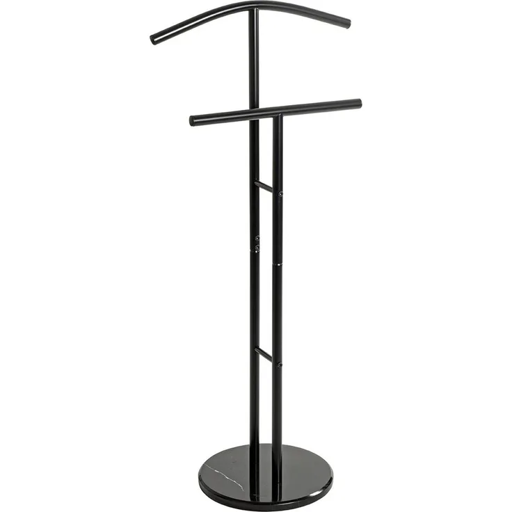 Haku Herrendiener Dressboy aus Stahlrohr schwarz pulverbeschichtet mit Marmorfuß, Anzugständer fürs Schlafzimmer, 48x30x105 cm