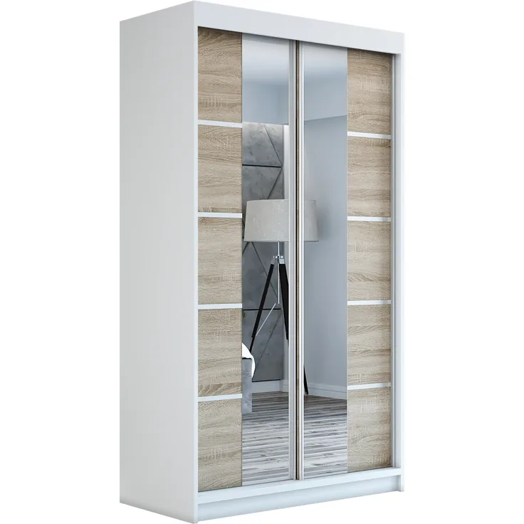 Schwebetürenschrank ERA 2-türig Schrank 120 cm (mit Spiegel) Farbe: Weiß , sonoma