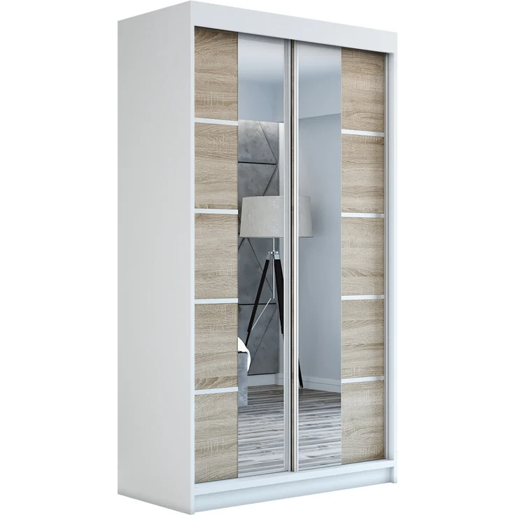 Schwebetürenschrank ERA 2-türig Schrank 120 cm (mit Spiegel) Farbe: Weiß , sonoma – Bild 1