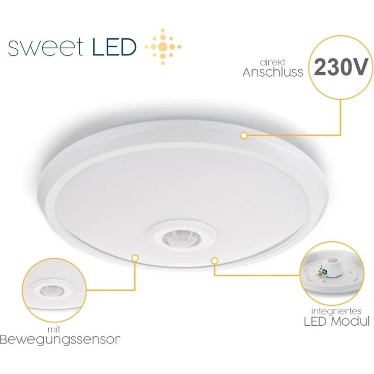 Sweet LED Deckenleuchten Bewegungsmelder weiß - LED fest integriert 12W 850lm 4000K, Bewegungsmelder, LED fest integriert, Neutralweiß, Deckenlampe – Bild 3