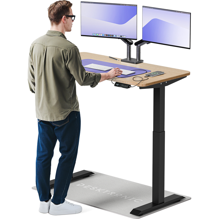 Desktronic HomeOne Elektrisch höhenverstellbarer Schreibtisch 120x60cm Bambus/Schwarz mit Memory-Funktion, Anti-Kollisions Technologie, USB-A und USB-C-Ladeanschlüssen