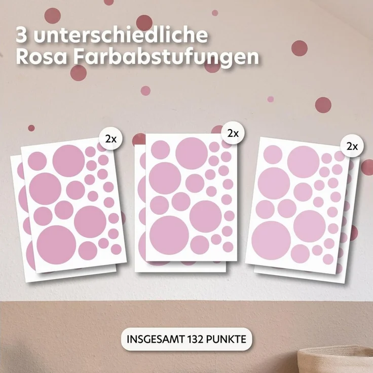 lilimaus Wandsticker Herzen, Sterne & Punkte selbstklebend - Deko fürs Kinderzimmer (132 St), Herzen, Sterne oder Punkte - 36er- & 132er-Set, ablösbar – Bild 2