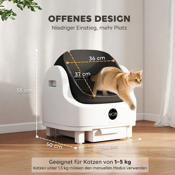 PawHut Selbstreinigende Katzenklo, ABS, Kunststoff, Weiß, 50 x 54 x 55 cm – Bild 3