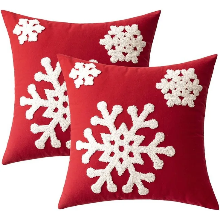 CLTYQ Kissenbezug Kissenbezug Weihnachten 2 Stück, Weihnachtsdeko Kissenbezug 45x45 cm, Schneeflockenstickerei,Kissenbezüge aus Canvas weiche