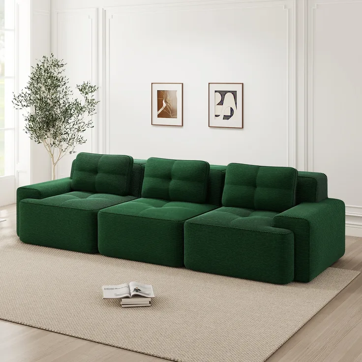 Cloud Modulsofa Boneless Sofa,Modulares Ecksofa Überdimensionales Modulares Cloud-Sofa Bequeme Corduroy-Cloud-SofaSofas 3-Sitzer Tiefsitz Sofa für Wohnzimmer Montagefreies Sofa,Corduroy,Grün,