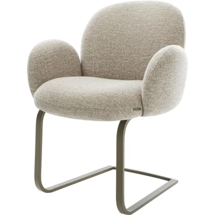 Freischwinger Nube-Flex mit Armlehnen Webstoff Soft Beige Freischwinger flach Effektfinish Titan Taschenfederkern – Bild 1
