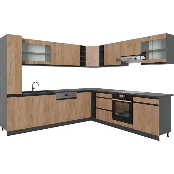 Eckküche R-Line Goldkraft Eiche/Anthrazit 277 x 257 cm J-Shape, ohne Arbeitsplatte Vicco – Bild 1
