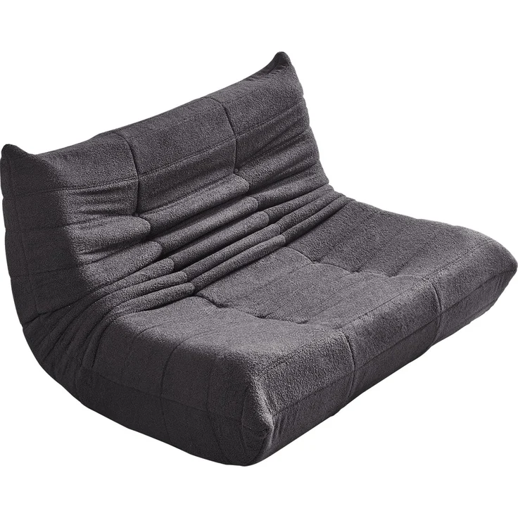 2-Sitzer Loungesofa aus Teddy-Vlies mit Plisseefalten-Design, ergonomisch, 149x114x82 cm, Grau – Bild 5