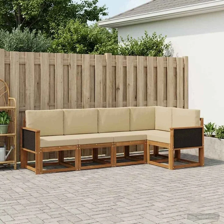 vidaXL Outdoor-Sofagarnitur 5 stk. 5-Sitzer Natur und Beige 3385204 – Bild 1