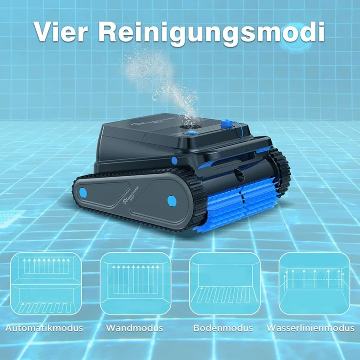 EVERCROSS BOT U8 Poolroboter Wand und Boden, Intelligenter Navigation, 120 Min Akkulaufzeit, Kabellos Poolsauger bis 200m² Pools (Schwarz) – Bild 3