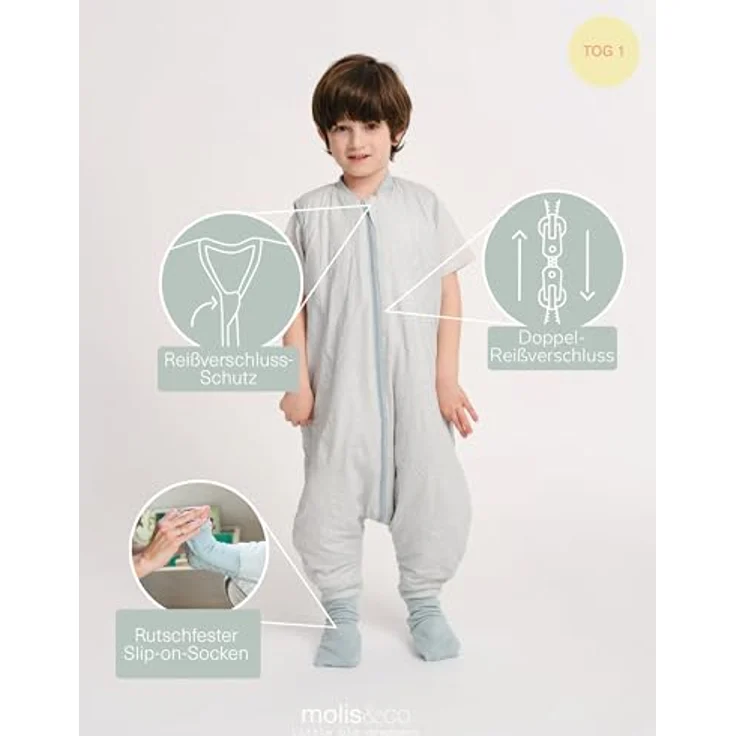 molis&co - Baby Schlafsack mit Füßen und Socke -Ideal für Frühling und Herbst - Babyschlafsack mit Beinen 1 tog - 100% Baumwolle (Oeko-TEX 100), Premium Qualität - Lagoon (80 cm) – Bild 4