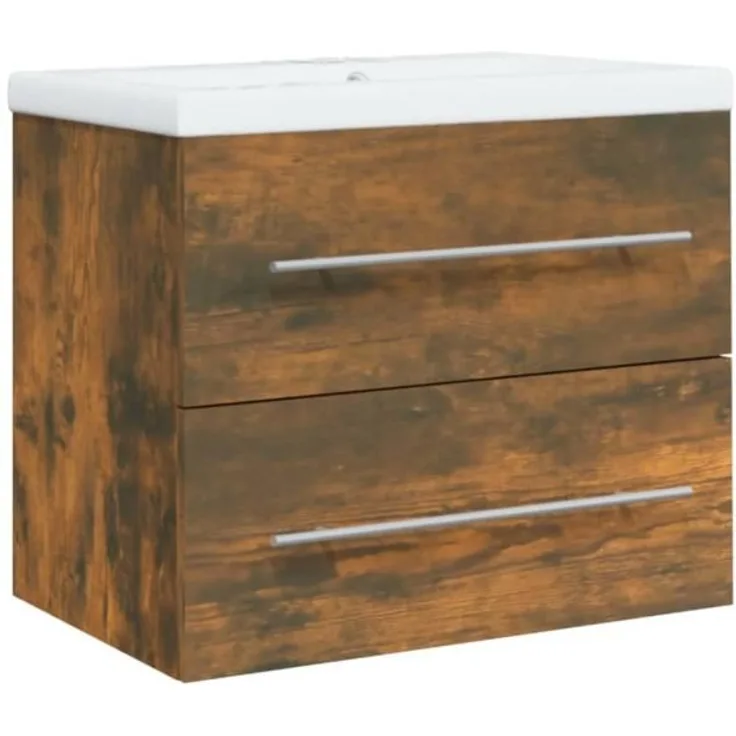 vidaXL Waschbeckenschrank mit Einbaubecken Räuchereiche Holzwerkstoff 3120179
