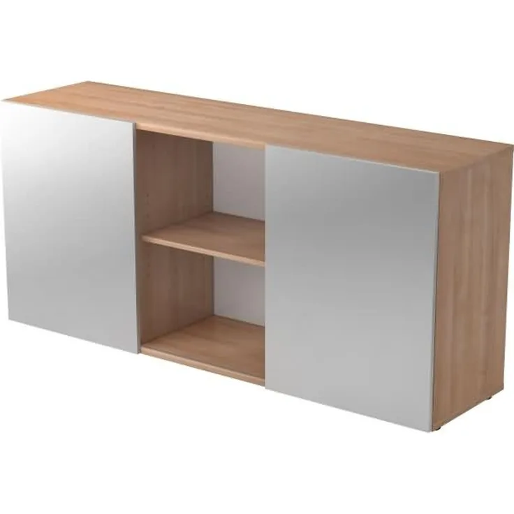 Sideboard 2 Ordnerhöhen mit Schiebetüren, Nussbaum / Silber