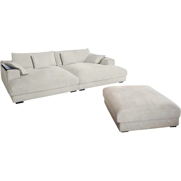 KAWOLA Big-Sofa MADELINE, Couch mit Hocker und 4 Zierkissen Cord verschiedene Farben 290x170 cm