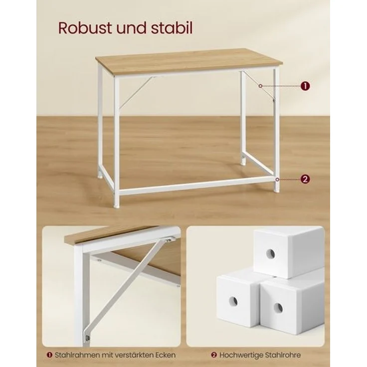 Vasagle Schreibtisch im modernen Stil, Metallgestell, Natureichenfarben-Perlweiß, 50 x 100 x 76 cm – Bild 4