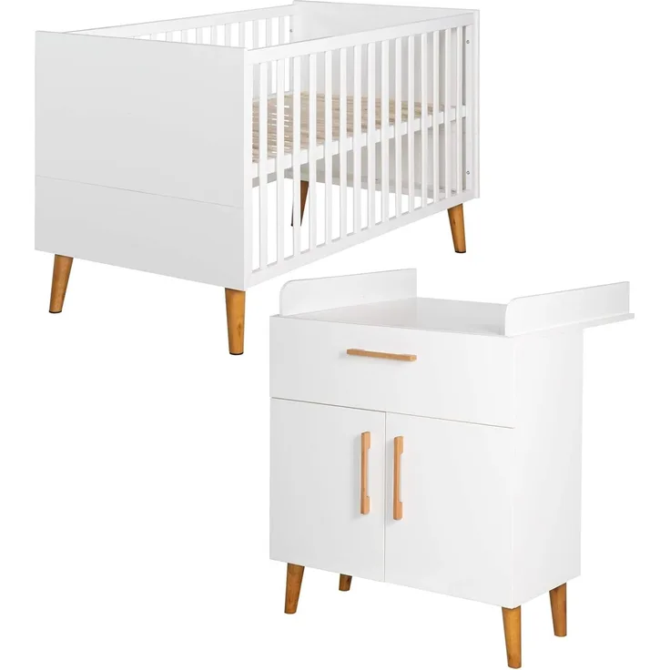 roba Kinderzimmerset 'Mick' 2-teilig - Bett 70 x 140 - Wickelkommode - Weiß / Goldeiche