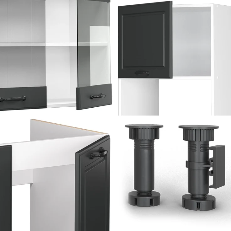 Eckküche R-Line Anthrazit Landhaus/Weiß 247 x 237 cm ohne Arbeitsplatte Vicco – Bild 5
