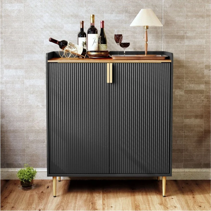 HOLTICO Weinschrank Multifunktionaler Bar-Schrank, moderner Kaffeetresen-Schrank (1-St) mit 9 Flaschenregalen, 6 Glas-Halterungen, Schublade & Regalen – Bild 4