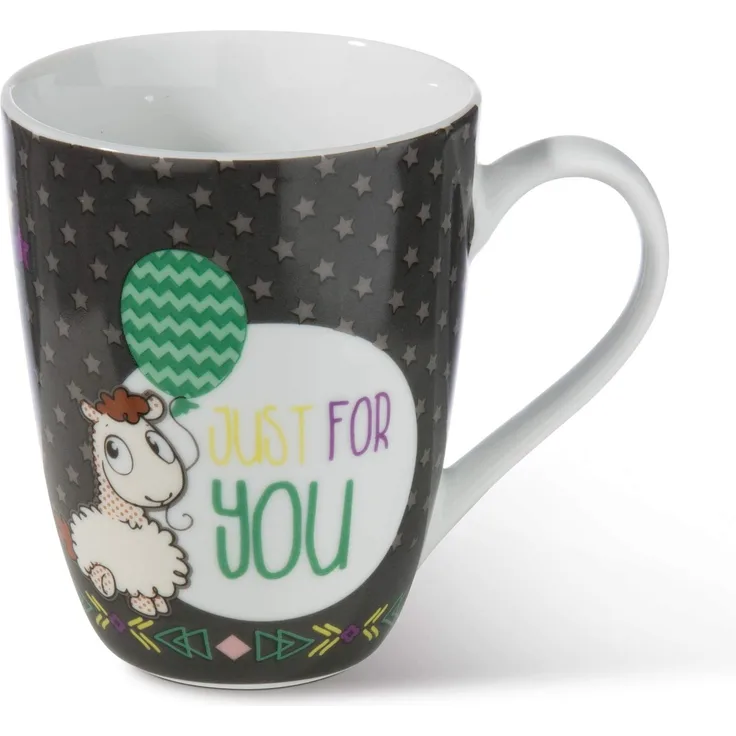 NICI 45415 Tasse Lama-Babies 350ml, Porzellan, schwarz-weiß