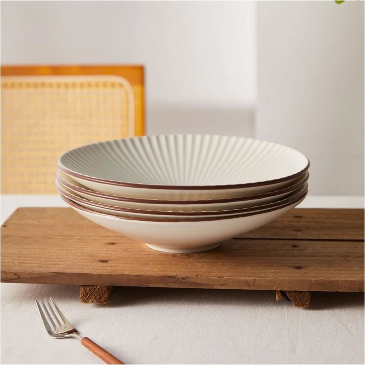 JIWOO Teller 4er Ø24,8cm, Salatteller Pastateller Frühstücksteller Dessertteller, (4 St), Keramik Hochwertiges Tellerset Weiß Mikrowellen spülmaschinenfest – Bild 2