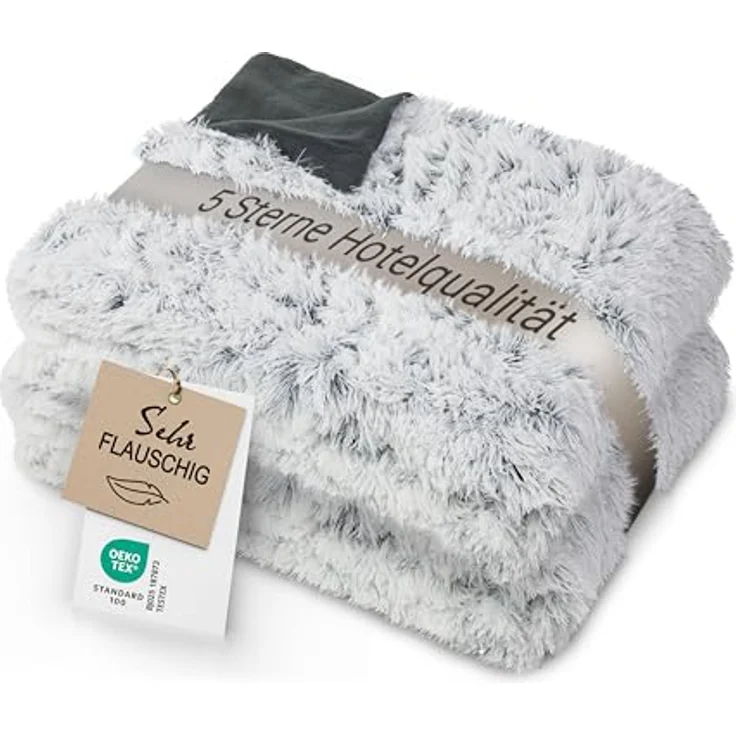 Zollner Kuscheldecke, Grau, 150x200 cm, mit Felloptik, Oeko-Tex® Standard 100, waschbar bis 30°C – Bild 1