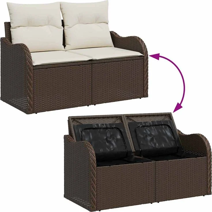 vidaXL Gartensofa-set mit Speicher 4 pcs Braun Poly-Rattan 3354347 – Bild 8