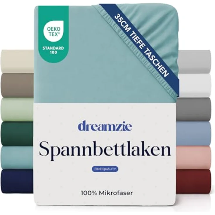Dreamzie Spannbetttlaken 90x190cm - 35 cm Tiefe Tasche - 100% Mikrofaser Bettlaken - Aqua, Schadstoffgeprüft(Oeko TEX), Bettlaken mit Gummizug – Bild 2