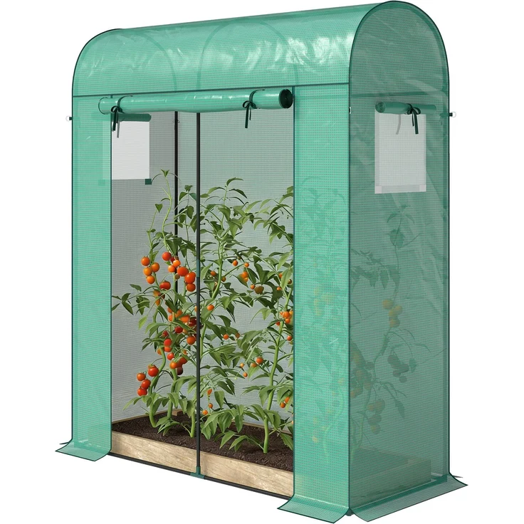 MELAYR, Tomatengewächshaus Foliengewächshaus mit Rolltor Netzfenster Bogendach 170 x 68 x 200 cm Grün – Bild 2