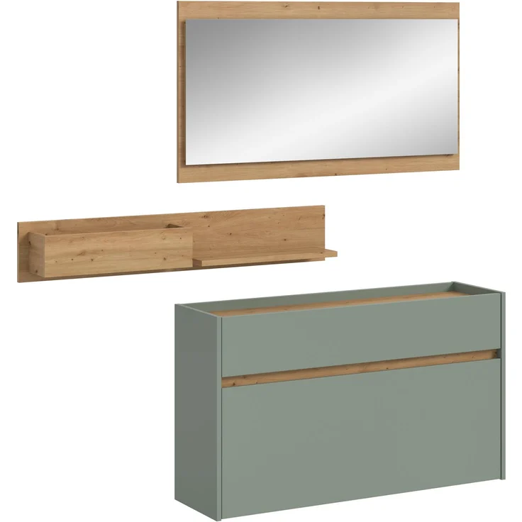 Garderobenkombination B/H/T: 192x140x32 cm in Salbei Nachbildung und Artisan Oak Nachbildung – Bild 1