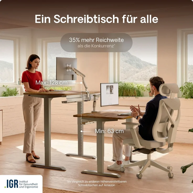 Desktronic HomePro Elektrisch höhenverstellbarer Schreibtisch 180x80cm Massive Walnuss/Grau mit Memory-Funktion, Anti-Kollisions Technologie, USB-A und USB-C-Ladeanschlüssen – Bild 7