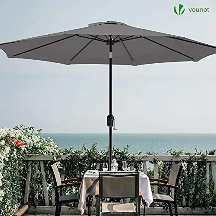 VOUNOT Sonnenschirm 270 cm mit Kurbelvorrichtung, Knickbar, Sonnenschutz UV-Schutz, Balkonschirm Gartenschirm Marktschirm mit Schutzhülle, Grau – Bild 5