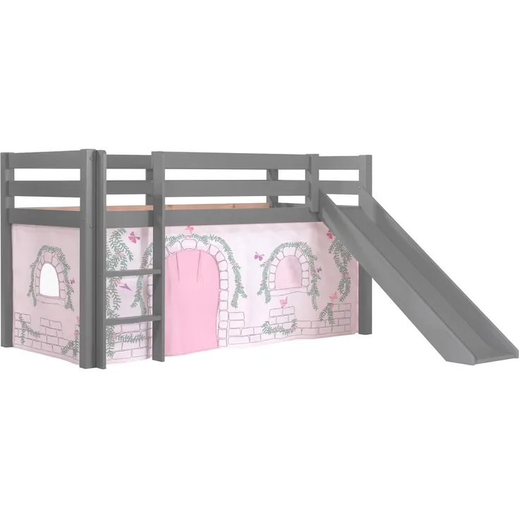 Pino Spielbett mit Rutsche Kiefer Textilset Baumwolle