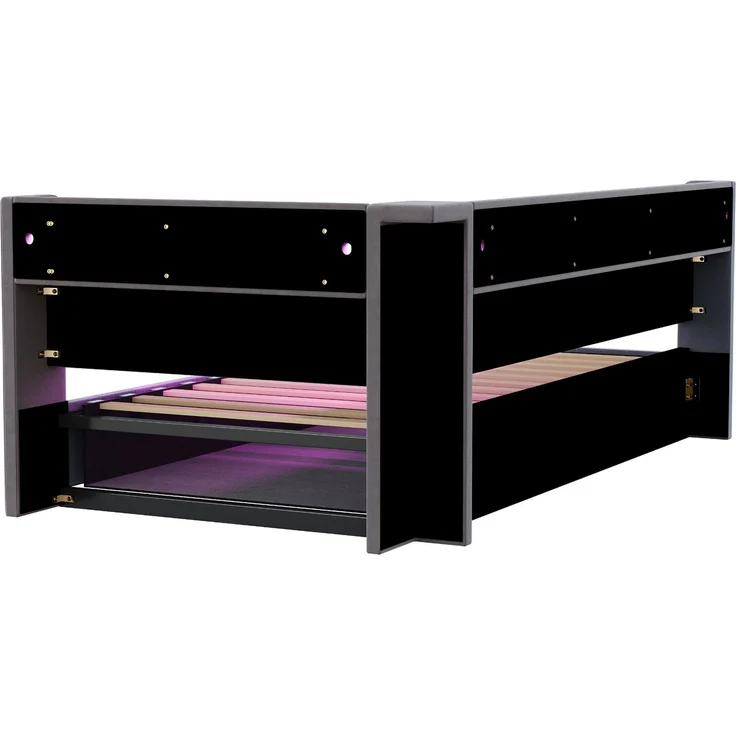 Polsterbett Liegefläche 90×200 cm mit Bettkasten, LED und Steckdose, Grau, ohne Matratze – Bild 8