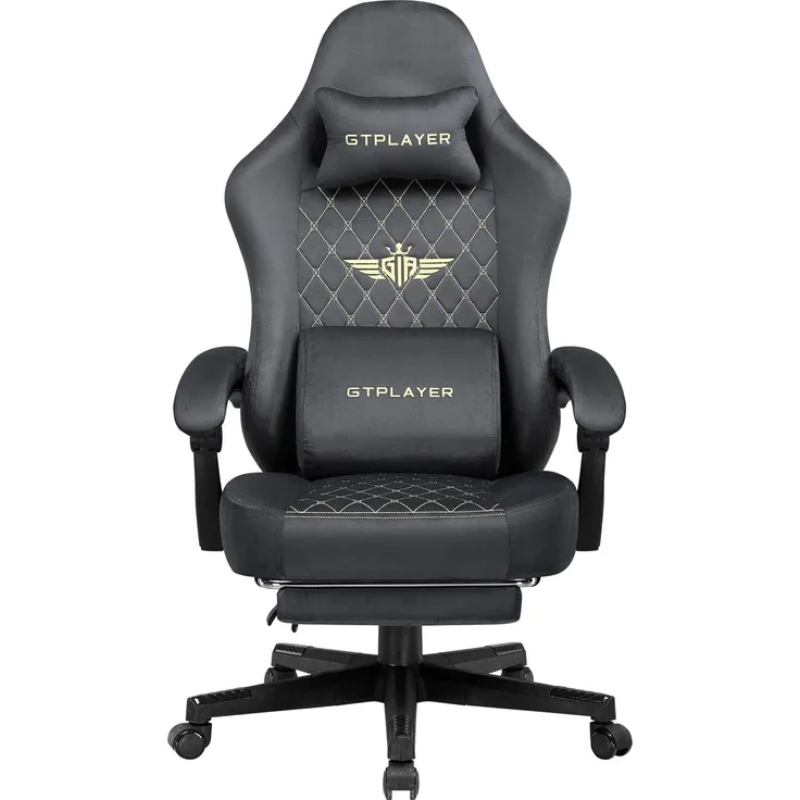GTPLAYER Gaming Stuhl Stoff Gaming Chair Ergonomisch Bürostuh PC Stuhl, 150kg Belastbarkeit, Verstellbarer und Drehbarer Schreibtischstuh mit Federsitzkissen und Fußstütze, Grau