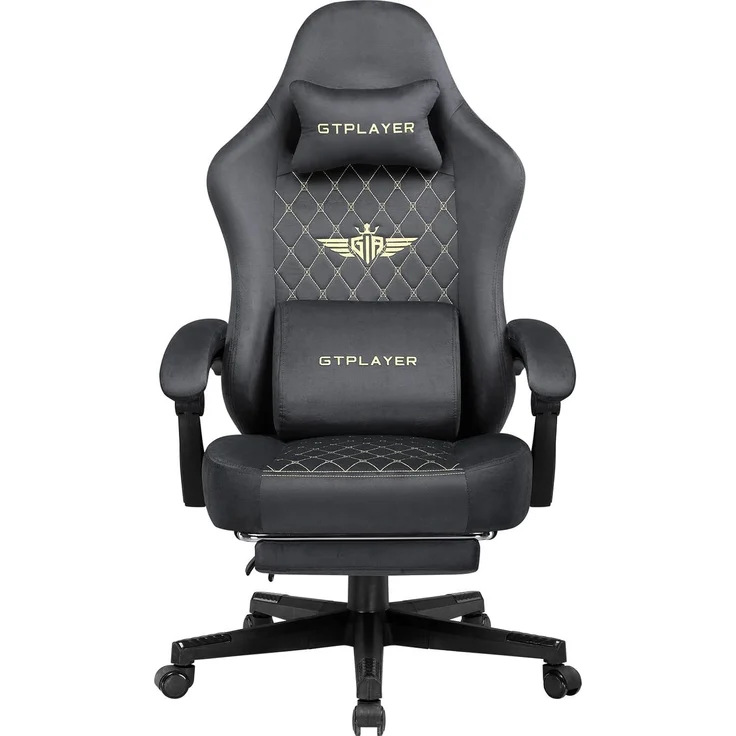 GTPLAYER Gaming Stuhl Stoff Gaming Chair Ergonomisch Bürostuh PC Stuhl, 150kg Belastbarkeit, Verstellbarer und Drehbarer Schreibtischstuh mit Federsitzkissen und Fußstütze, Grau