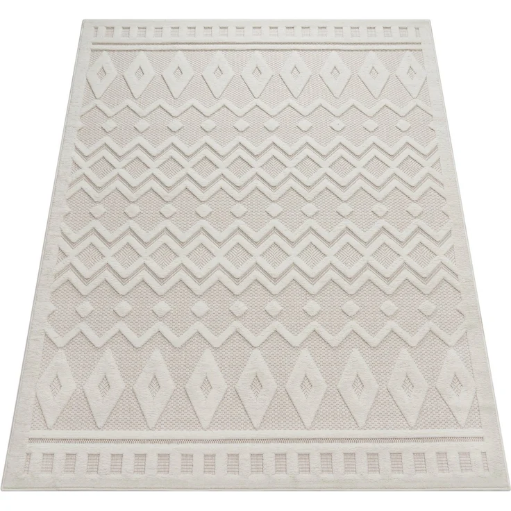 Paco Home Teppich Livorno 671, rechteckig, Höhe: 14 mm, Uni-Farben, Scandi, Rauten Muster, Hoch-Tief Effekt, Outdoor geeignet – Bild 1