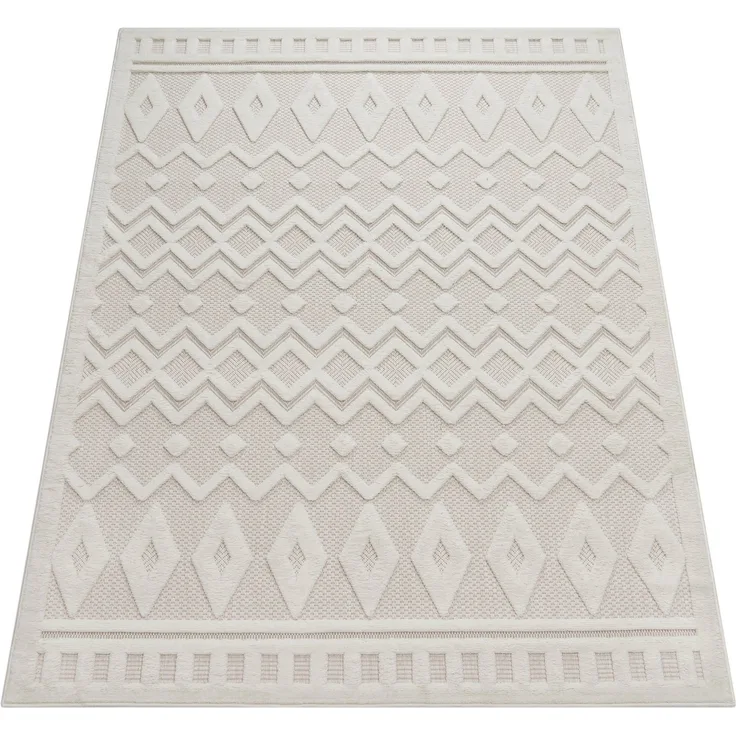Paco Home Teppich Livorno 671, rechteckig, Höhe: 14 mm, Uni-Farben, Scandi, Rauten Muster, Hoch-Tief Effekt, Outdoor geeignet