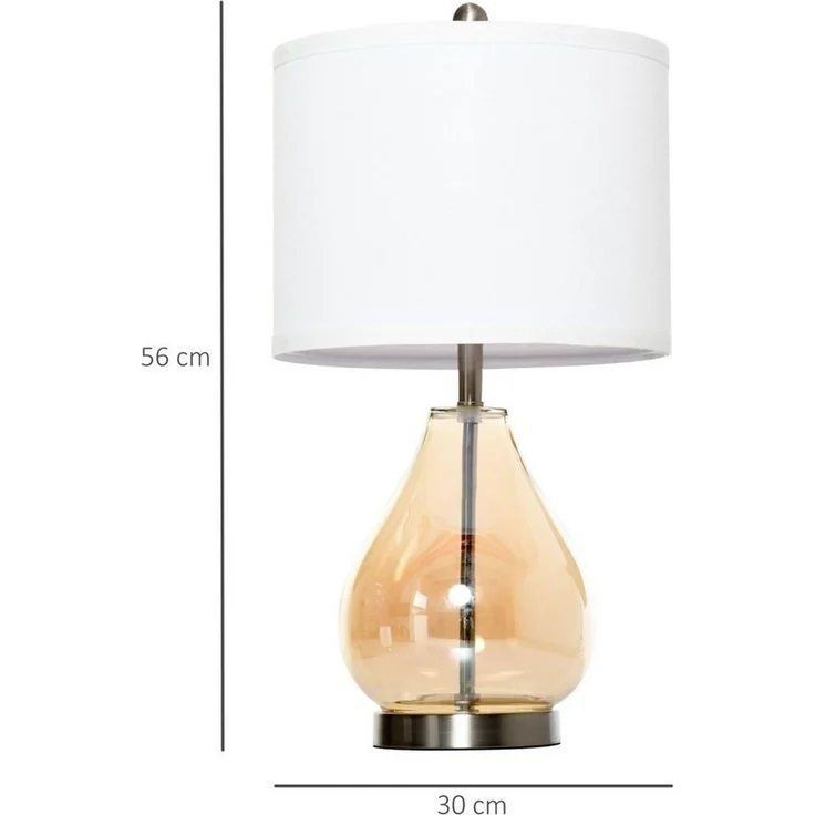 HOMCOM Tischleuchte Nachttischlampe, Ein-,Ausschalter, 1 x E27 (nicht im Lieferumfang enthalten), 2-Set Tischlampen E27 Nachttischlampe Leinen Glas Bernstein – Bild 2