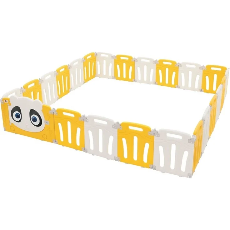 Joyz Laufgitter Laufstall Baby Krabbelgitter faltbar Absperrgitter Zaun Babygitter, Kinderlaufstall 240×240 cm Weiß-Gelb Schutzgitter mit Tür und Lernuhr – Bild 5