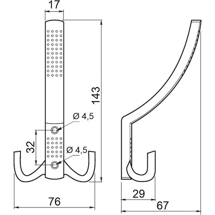 SO-TECH® Garderobenhaken JASMIN, Lochabstand 32 mm (1 St), groß (H x B x T: 143 x 76 x 67 mm), Chrom dunkel