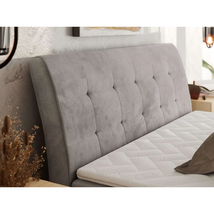 Boxspringbett DAGOS 120 x 200 cm mit Kopfteil, Lattenrost und Stauraum – Doppelbett mit Matratze & Topper T25 , stabile Konstruktion, Bettkasten, modernes Design - Hellgrau Velvet - H3 – Bild 3