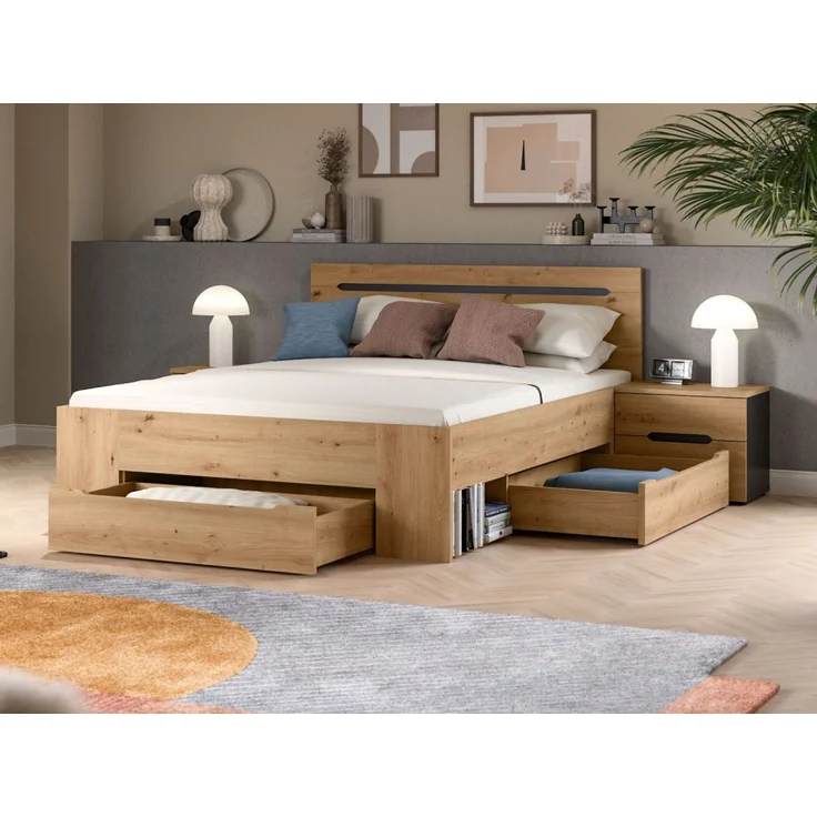 Schlafzimmer Set Cooper in Eiche und grau Liegefläche 140 x 200 cm – Bild 2