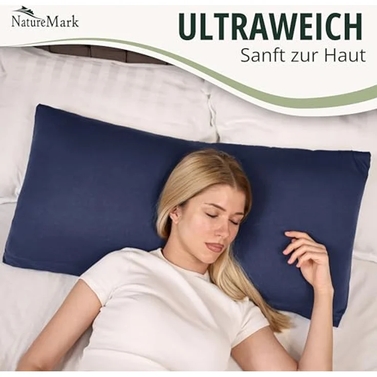 NatureMark 2er Pack Jersey Kissenbezug Kissenhülle Kissenbezüge Seitenschläferkissen Nackenkissen viele Größen und Farben (40x80 cm, Navy blau) – Bild 5