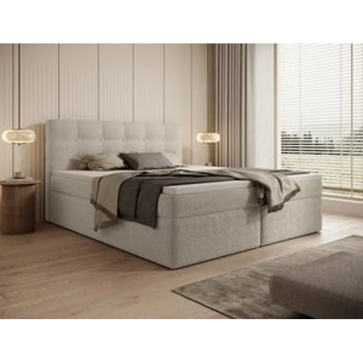 thematys Boxbett Luxus mit Bettkasten 200x200cm, mit Bonnellfederkernmatratze H3, Bouclé/Velours, mit Stauraum, mit 3 cm Topper, Beige (Frotte 5), Art.-Nr. S0WGG0ANYSN – Bild 7